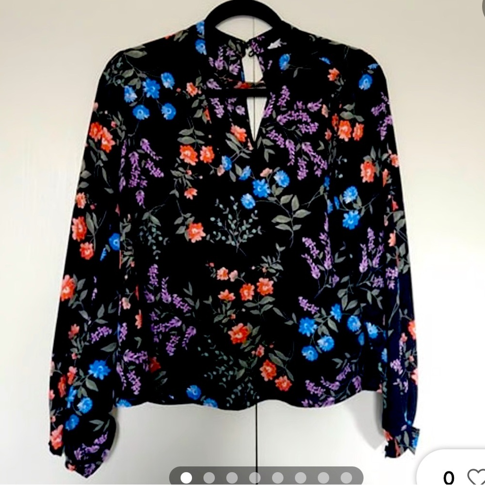 Nordstrom Lush Small V-Neck Trapeze Floral Long sleeve Blouse